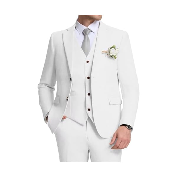 Retro Mens Linen Suit Slim Fit 3 Piece Summer Wedding Suit Casual Beach Linen Suits for Men Prom Jacket Vest Pant Set