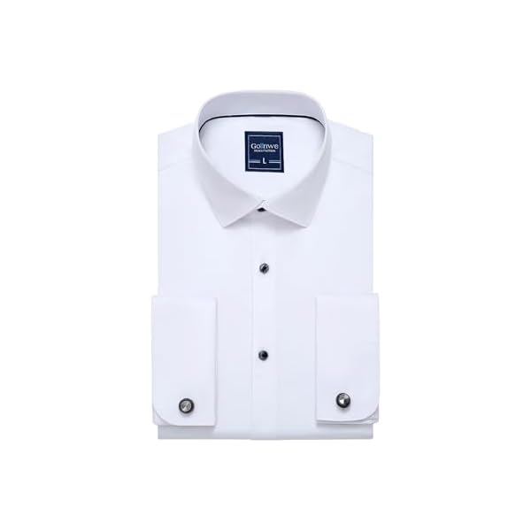 Men's Dress Shirt French Cuff Shirt for Men Slim Fit Stretch Spread Collar with Metal Cufflink