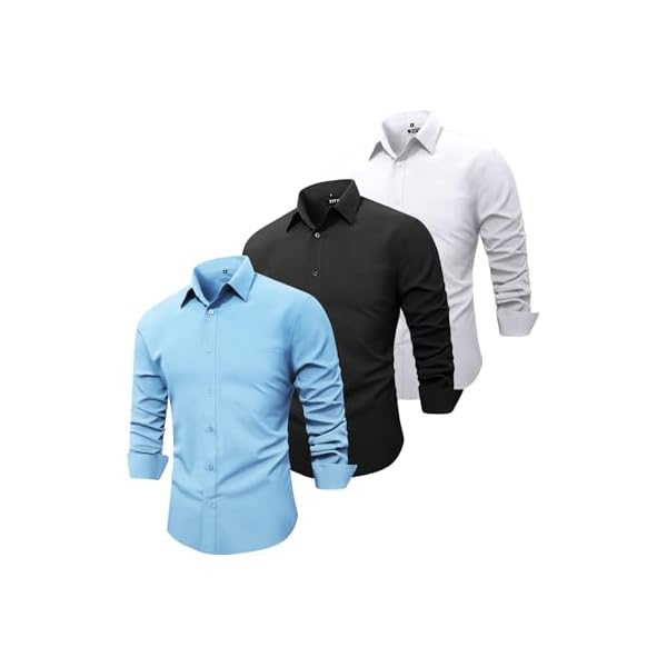 3 Pack Mens Dress Shirts Solid Long Sleeve Business Casual Button Down Shirts