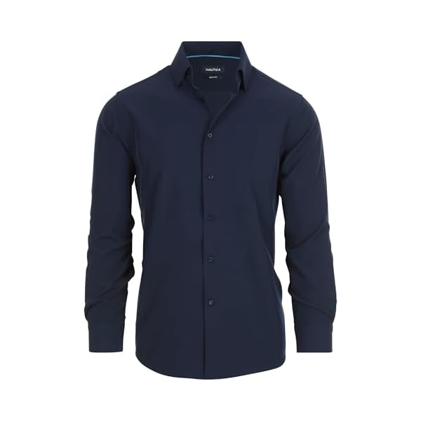 Slim Fit Mens Dress Shirts Long Sleeve Performance Polyester Fabric Wrinkle Free 4-Way Stretch