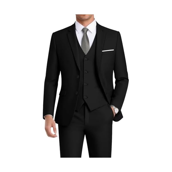 Men's 3-Piece Slim Fit Suit Set-2-Button Blazer,Vest & Pants-Formal Wedding,Prom,Party & Business Tuxedo