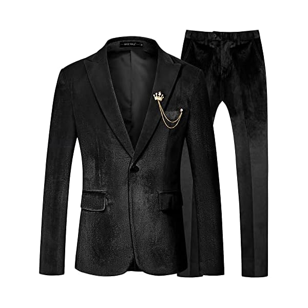 Men's 2 Piece Velvet Suit One Button Tuxedo Slim Fit Luxurious Blazer Party Dinner Jacket & Pants