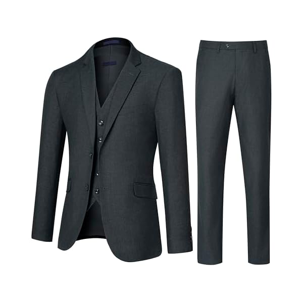 Men's Slim Fit 3 Piece Suit Set, Two Button Solid Blazer Jacket with Multi-Functional Pockets for Business/Party
