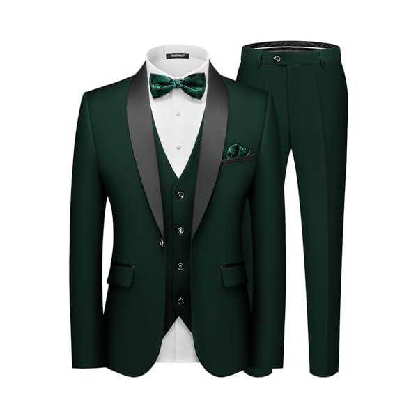 Men's Slim Fit 3 Piece Suit One Button Solid Shawl Lapel Blazer Jacket Vest Pants Set with Tie Pocket Square