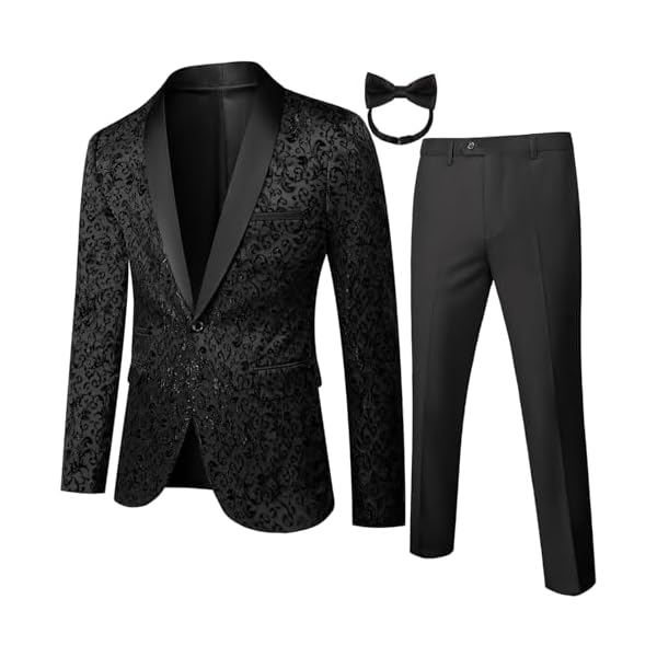 Mens 2 Piece Floral Tuxedo Jacket Paisley Shawl Lapel Suit Blazer Jacket for Dinner Prom Wedding