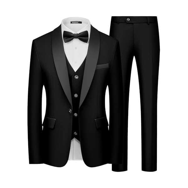 Men's 3 Piece Suits Slim Fit Tuxedo Suit Set One Button Shawl Lapel Blazer Jacket Vest Pants Set for Prom, Business
