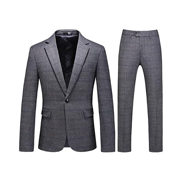 Mens Plaid Suit Tweed Slim Fit 2 Piece Casual Suits for Men One Button Tuxedo Suits Set （Blazer Jacket & Pants Set）