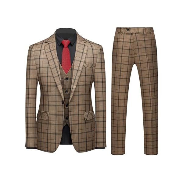 Mens 3-Piece Slim Fit Plaid Suit - Blazer, Vest, and Pants Set for Wedding Prom Casual