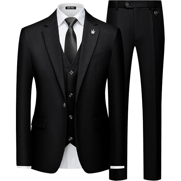 Mens Suits Slim Fit 3 Piece Tuxedo Suit One Button Solid Prom Wedding Party Blazer Vest Pants Set with Tie