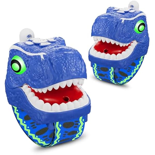 Dinosaur Walkie Talkies for Kids 2 Pack Camping Gear T-Rex Outdoor Toys for Boys Age 3-12 Year Old 3 Channel Long Range Birthday Gifts Easter Christmas Stocking Stuffers Yard Outdoor Games (Blue)