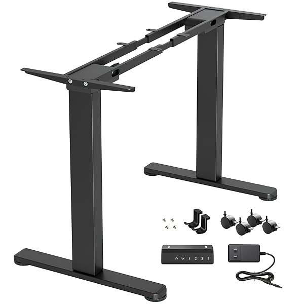 Dual Motor Standing Desk Frame, Electric Stand Up Desk Legs Frame Workstation Up to 63",T-Shaped Adjustable Standing Computer Desk for Home and Office, (Black Frame only)