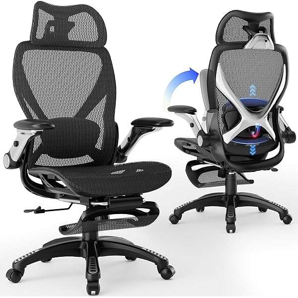 X100 Ergonomic Office Chair with Footrest, Big and Tall Home Desk Chair with 5D Flip-Up Arms, Adjustable 3D Lumbar Support,High Back Rolling Computer Chair, Swivel Mesh Chairs (Midnight Mist)